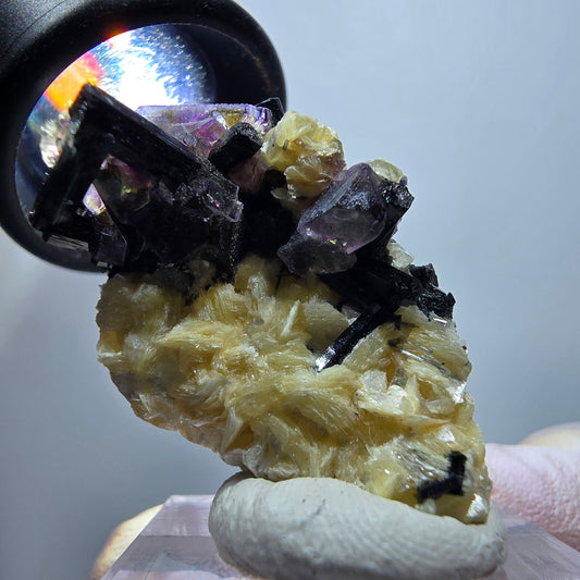 Bunte Phantom Fluorit, Schörl Turmalin, Hyalit Opal, Muskovit Erongo Namibia 38*29*21mm #13332