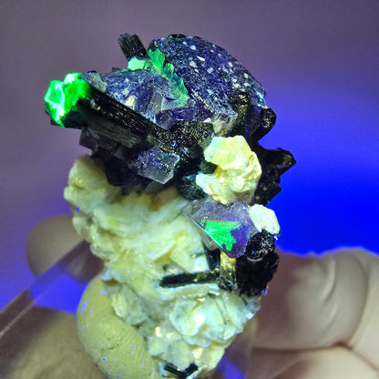 Bunte Phantom Fluorit, Schörl Turmalin, Hyalit Opal, Muskovit Erongo Namibia 38*29*21mm #13332
