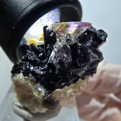 Bunte Phantom Fluorit, Schörl Turmalin, Hyalit Opal, Muskovit Erongo Namibia 38*29*21mm #13332