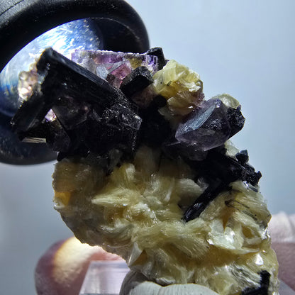 Bunte Phantom Fluorit, Schörl Turmalin, Hyalit Opal, Muskovit Erongo Namibia 38*29*21mm #13332