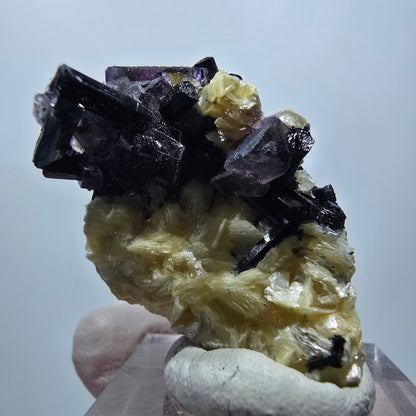 Bunte Phantom Fluorit, Schörl Turmalin, Hyalit Opal, Muskovit Erongo Namibia 38*29*21mm #13332