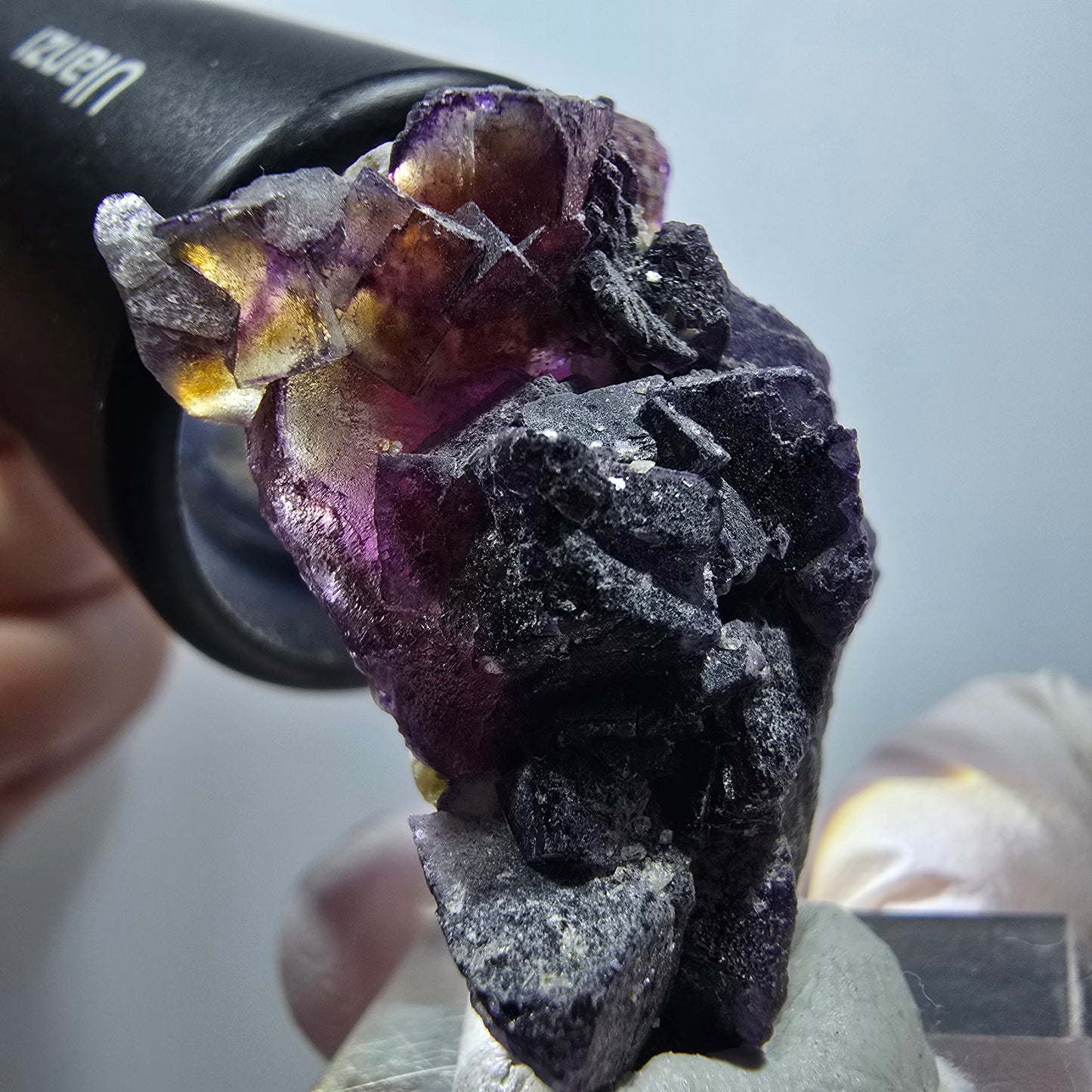 Bunte Phantom Fluorit, Hyalit Opal Stufe Erongo Namibia 33*26*18mm #13334