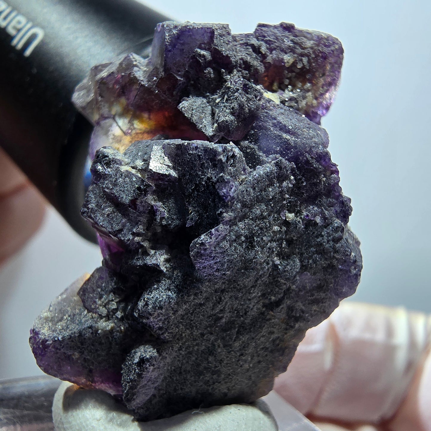 Bunte Phantom Fluorit, Hyalit Opal Stufe Erongo Namibia 33*26*18mm #13334