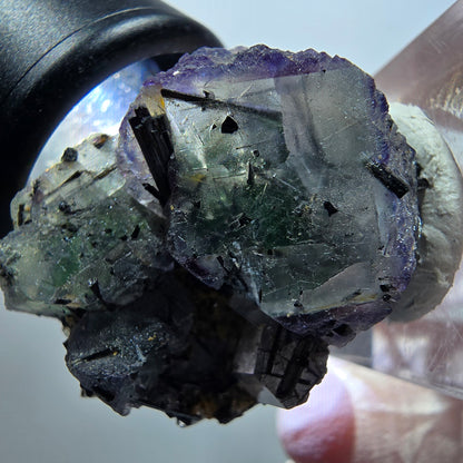 Seltene Phantom Fluorit, Goshenit (Beryl), Schörl Turmalin Stufe Erongo Namibia 33*25*19mm #13335