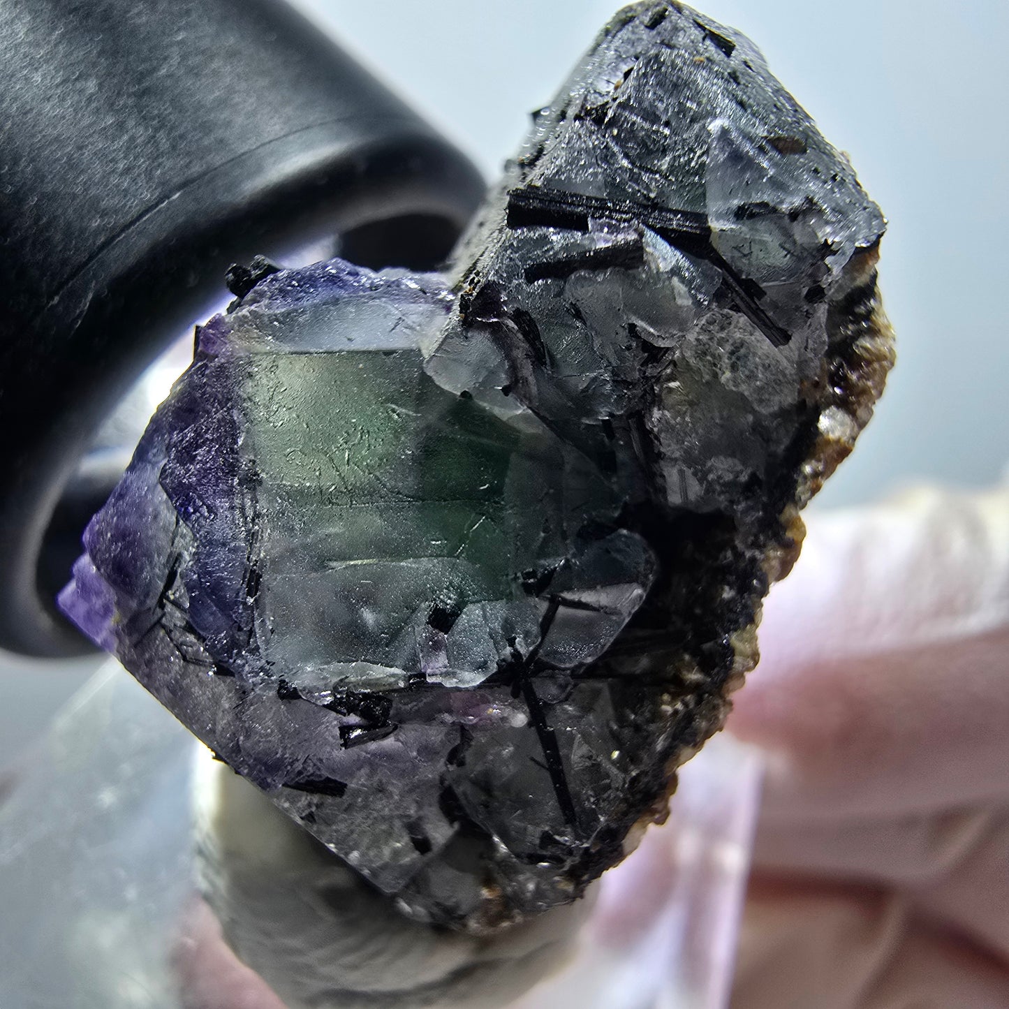 Seltene Phantom Fluorit, Goshenit (Beryl), Schörl Turmalin Stufe Erongo Namibia 33*25*19mm #13335