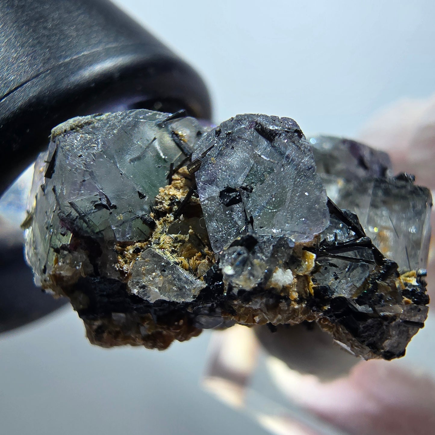 Seltene Phantom Fluorit, Goshenit (Beryl), Schörl Turmalin Stufe Erongo Namibia 33*25*19mm #13335
