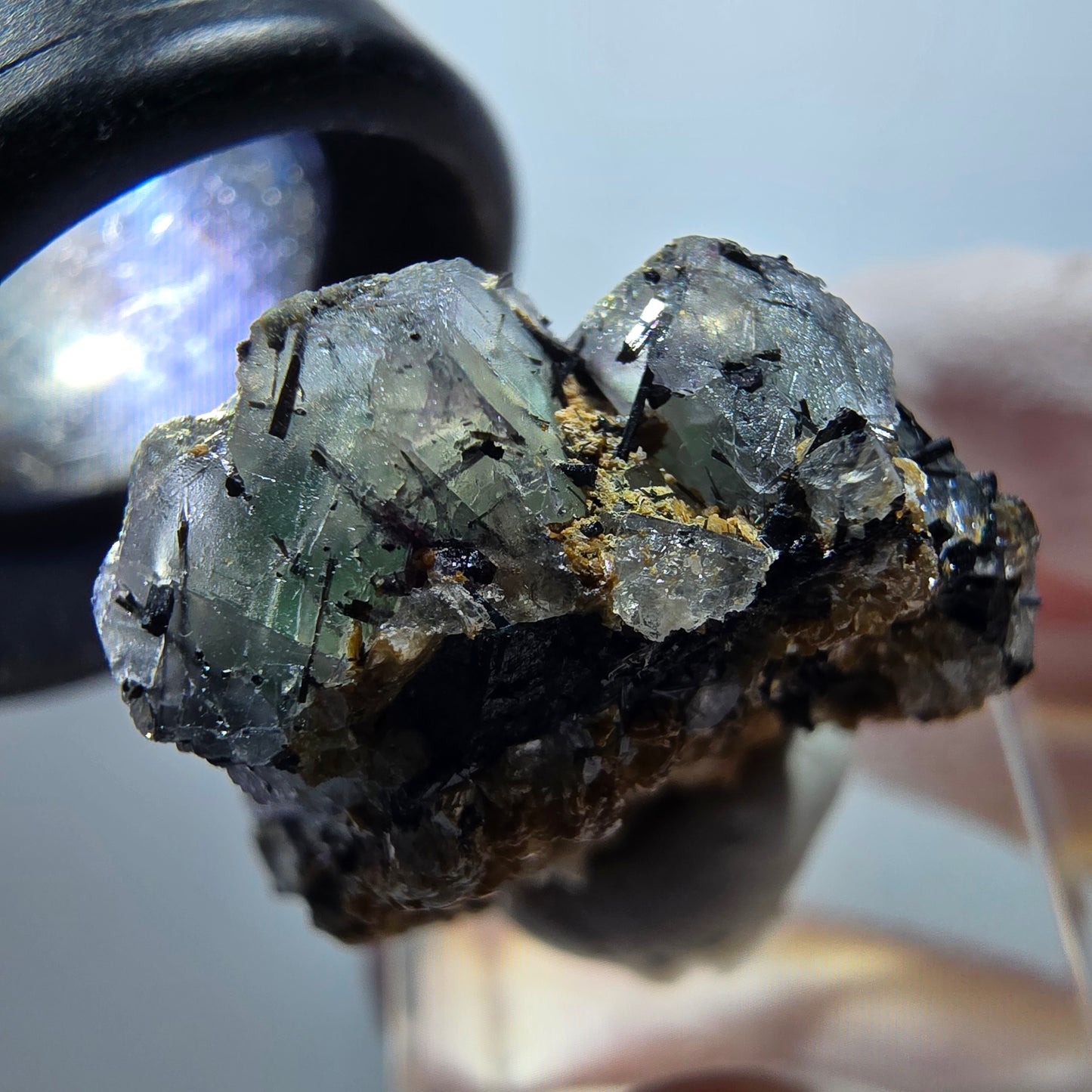 Seltene Phantom Fluorit, Goshenit (Beryl), Schörl Turmalin Stufe Erongo Namibia 33*25*19mm #13335
