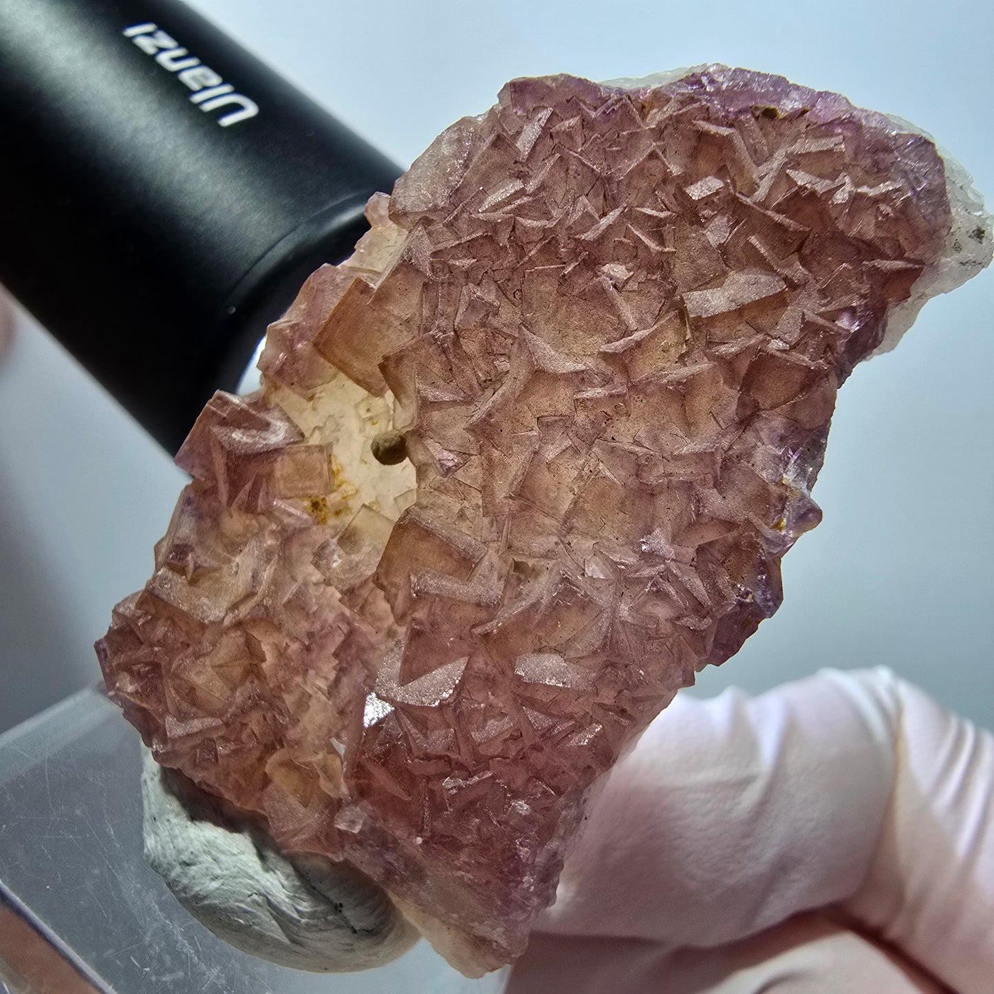 Seltene Phantom Fluorit Würfel auf Quarz Stufe, lila gelb Omehane, Namibia 49*30*15mm #13338