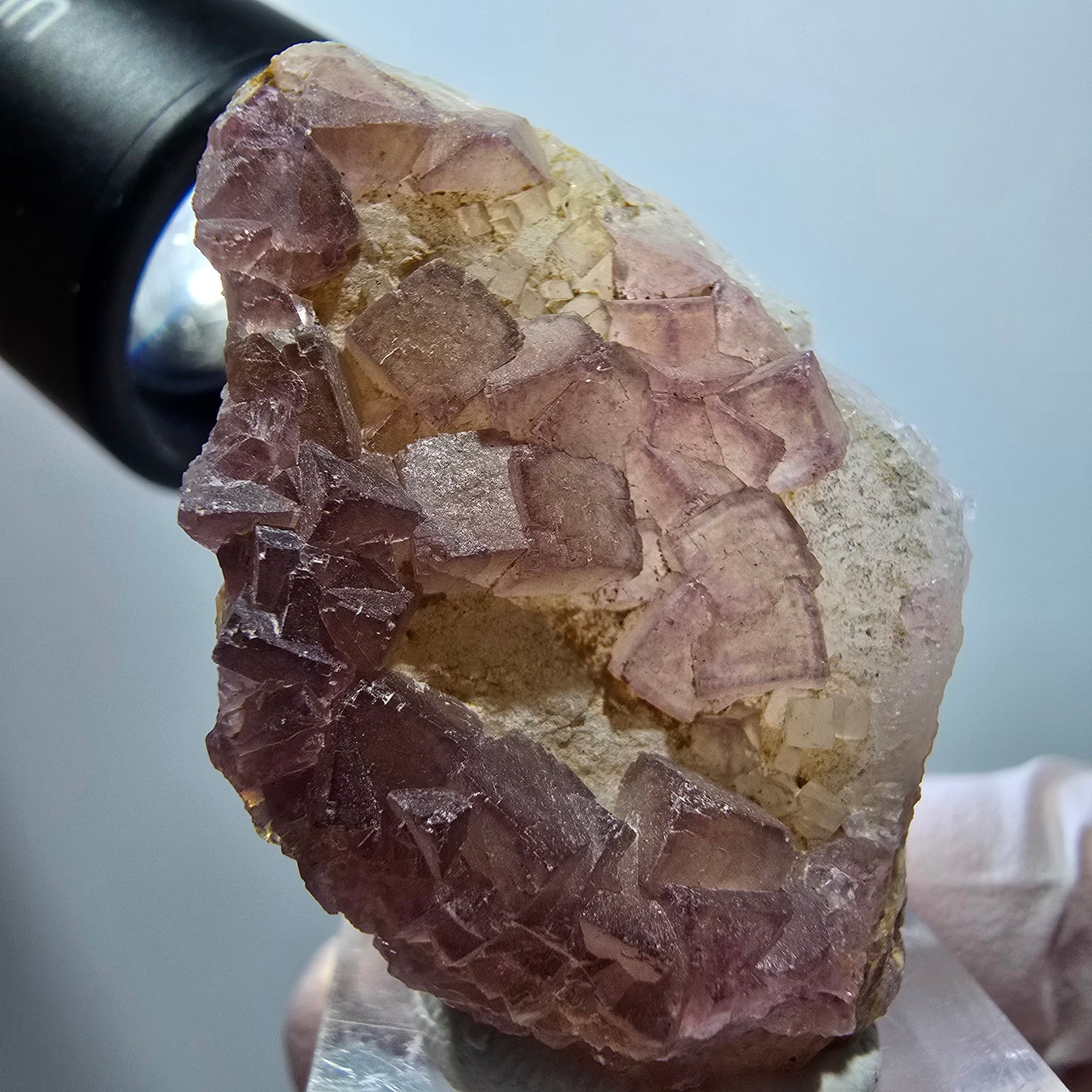 Seltene Phantom Fluorit Würfel auf Quarz Stufe, lila gelb Omehane, Namibia 44*30*19mm #13339