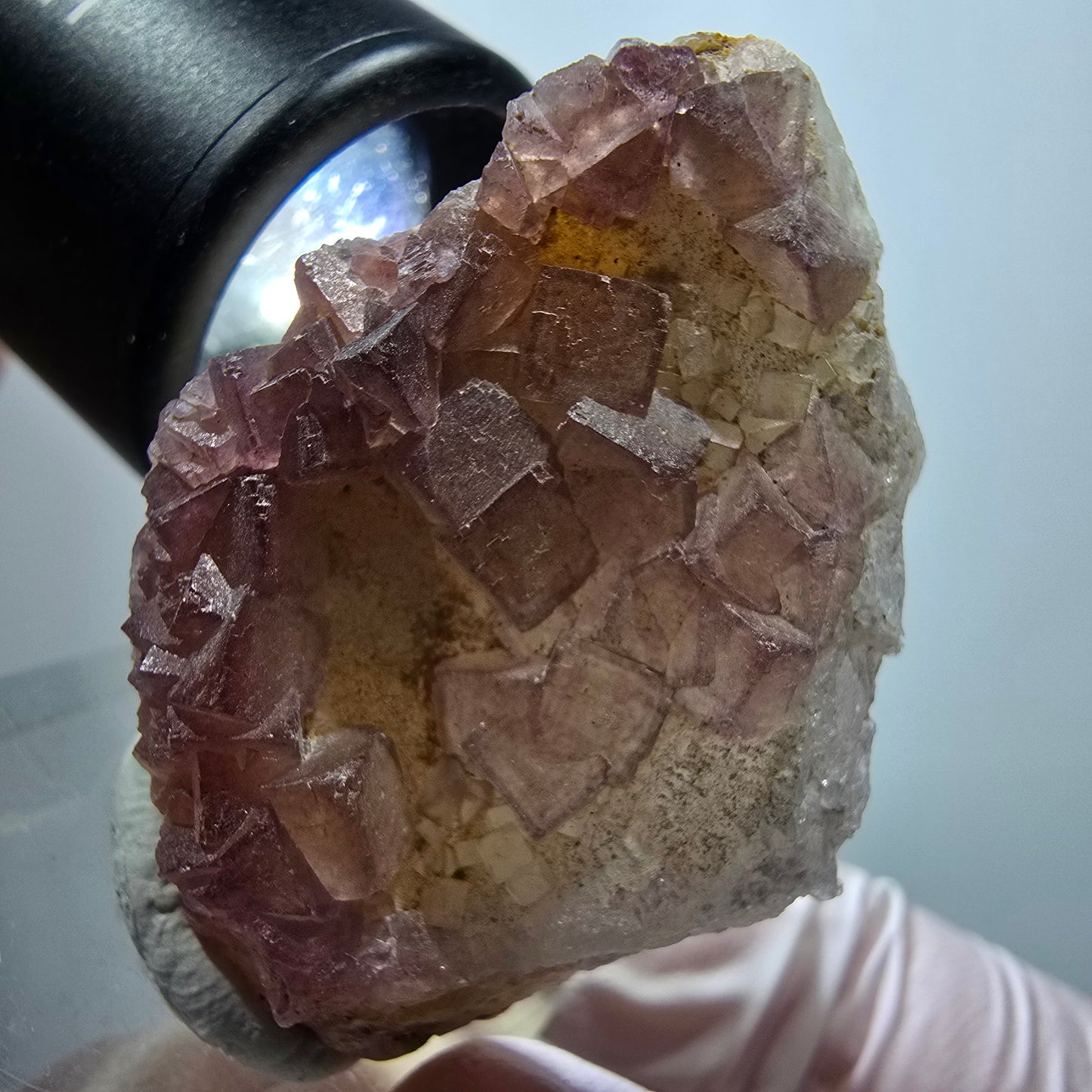 Seltene Phantom Fluorit Würfel auf Quarz Stufe, lila gelb Omehane, Namibia 44*30*19mm #13339