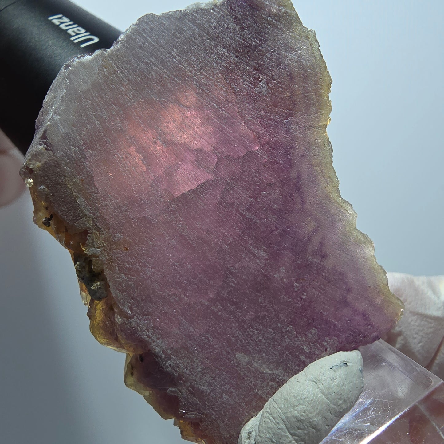 Seltene Phantom Fluorit Würfel auf Quarz Stufe, lila gelb Omehane, Namibia 50*41*15mm #13344