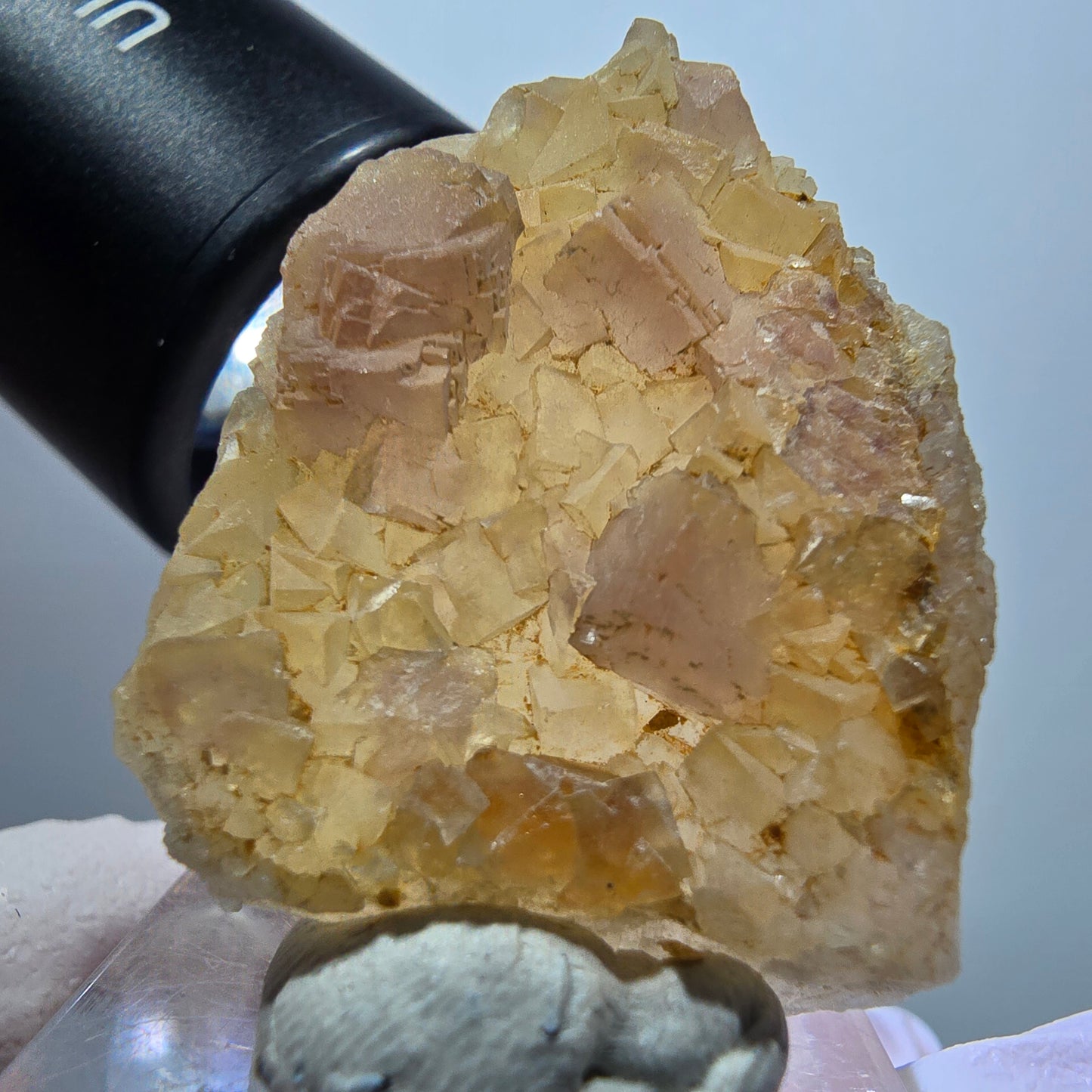Seltene Phantom Fluorit Würfel auf Quarz Stufe, lila gelb Omehane, Namibia 36*27*13mm #13345