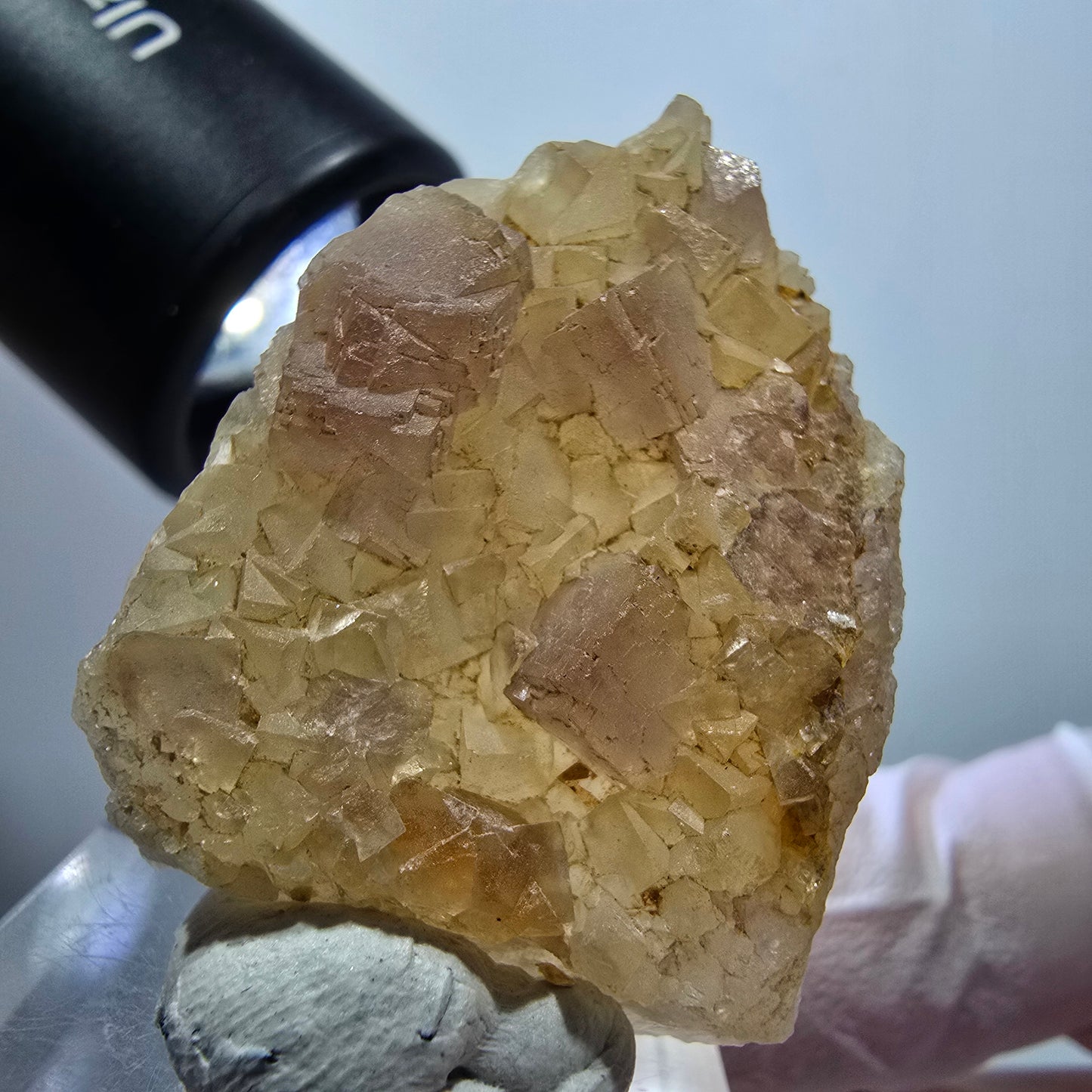 Seltene Phantom Fluorit Würfel auf Quarz Stufe, lila gelb Omehane, Namibia 36*27*13mm #13345