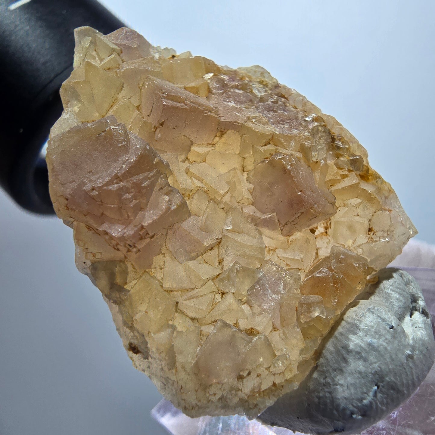 Seltene Phantom Fluorit Würfel auf Quarz Stufe, lila gelb Omehane, Namibia 36*27*13mm #13345