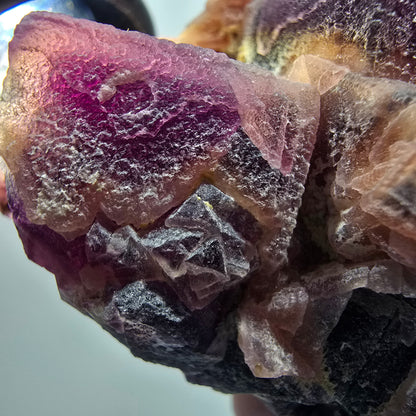 Seltene Phantom Fluorit Würfel auf Quarz Stufe, lila Omehane, Namibia 55*50*34mm #13346