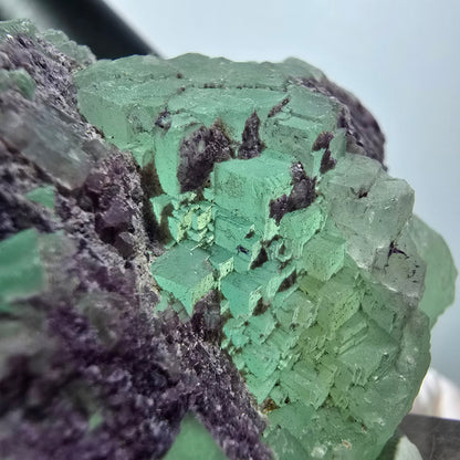 Seltene Phantom Fluorit Würfel, gestuft, grün lila Omehane, Namibia 55*52*25mm #13348
