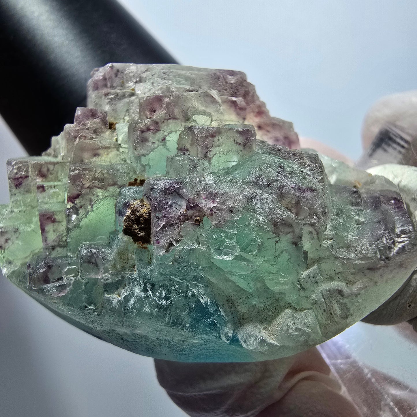 Seltene Phantom Fluorit Würfel, gestuft, grün lila Omehane, Namibia 47*34*28mm #13349