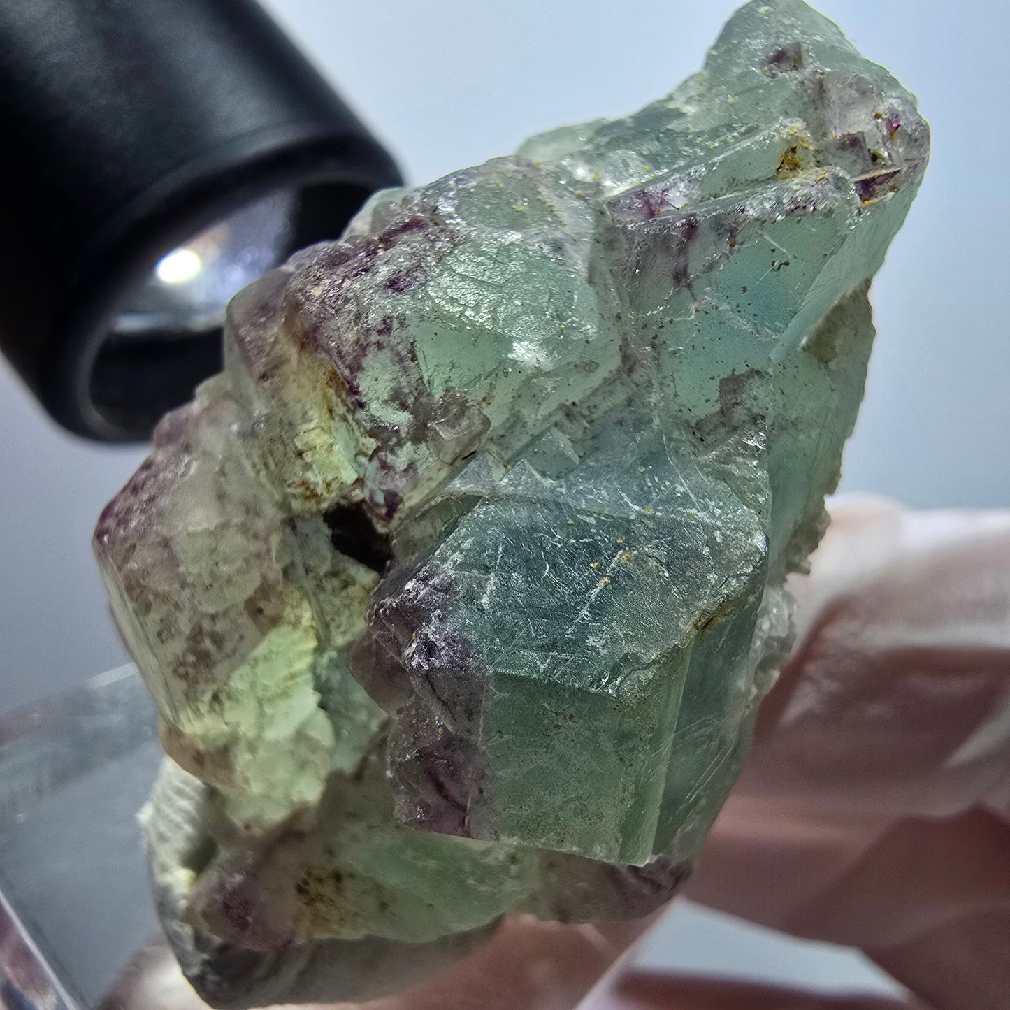 Seltene Phantom Fluorit Würfel, gestuft, grün lila Omehane, Namibia 48*22*29mm #13352