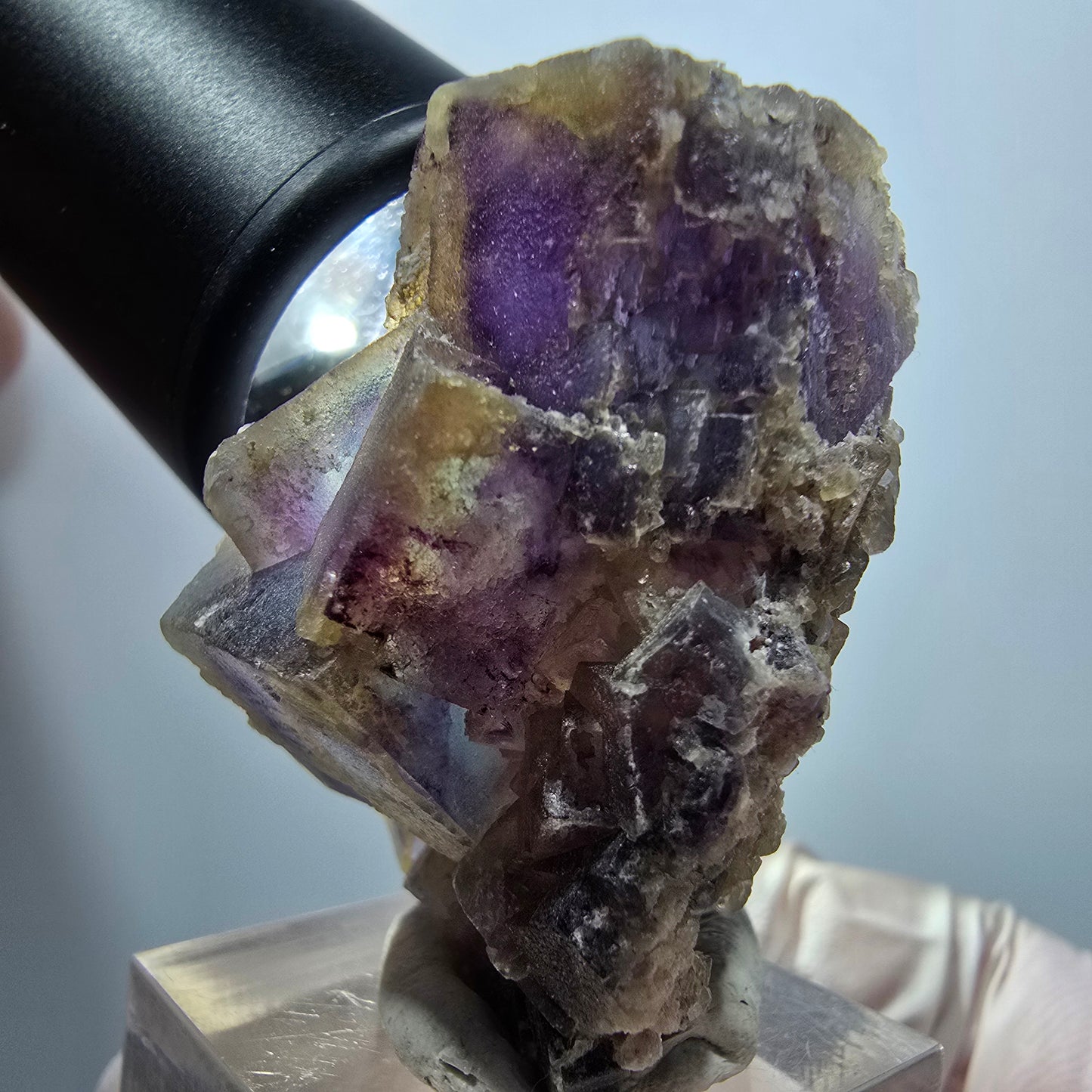 Seltene Phantom Fluorit Würfel auf Quarz Stufe, grün lila Omehane, Namibia 41*33*29mm #13353