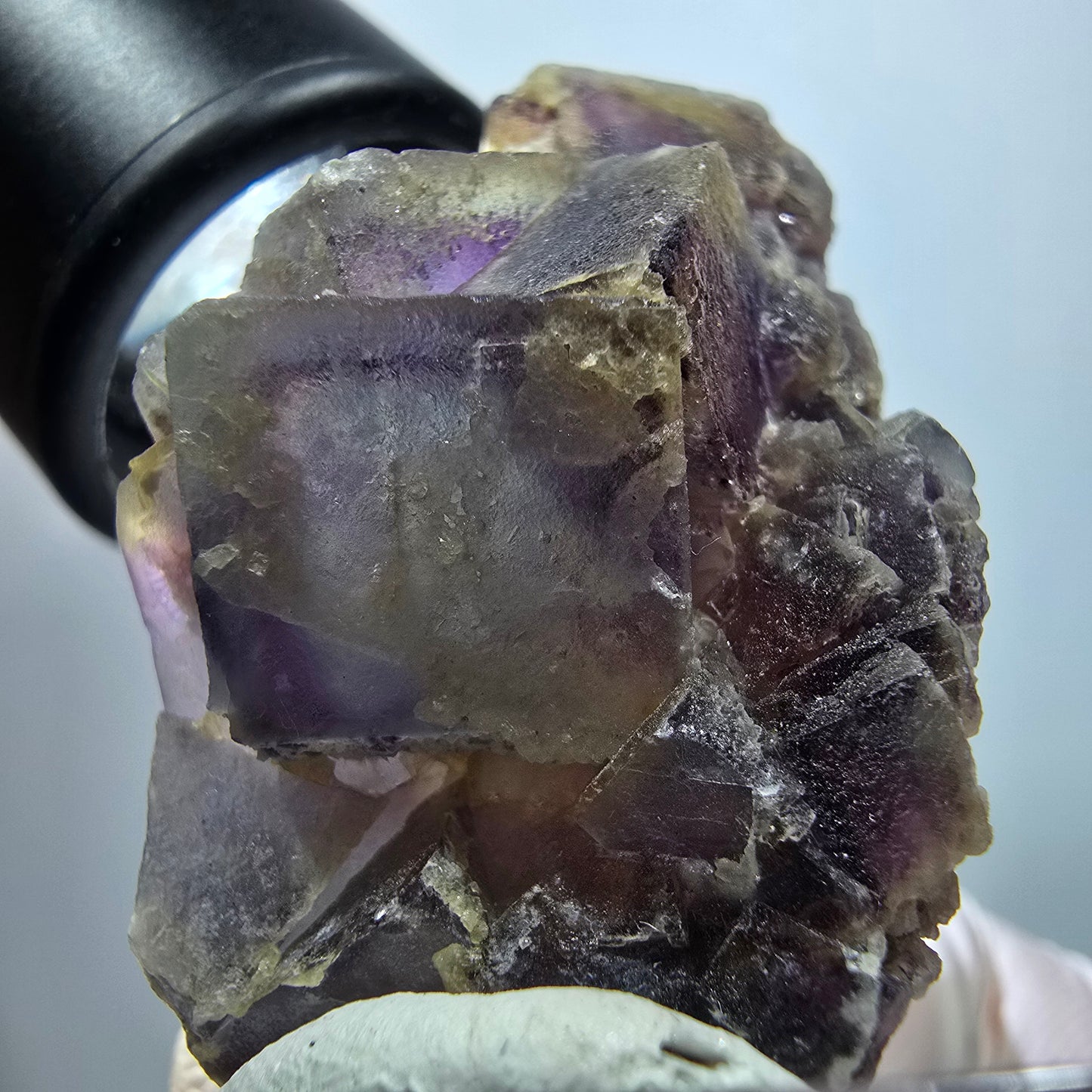 Seltene Phantom Fluorit Würfel auf Quarz Stufe, grün lila Omehane, Namibia 41*33*29mm #13353