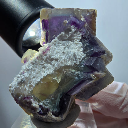 Seltene Phantom Fluorit Würfel auf Quarz Stufe, grün lila Omehane, Namibia 41*33*29mm #13353
