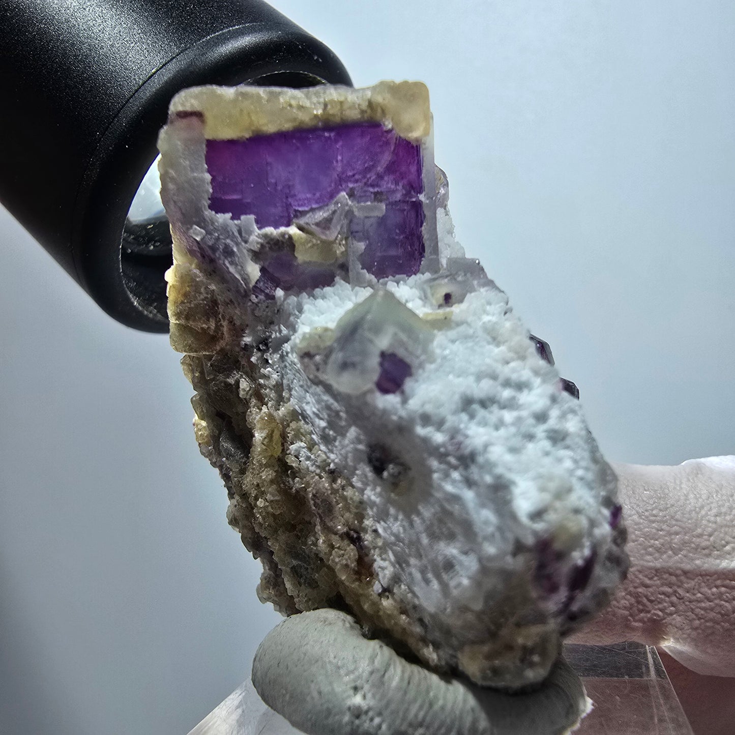 Seltene Phantom Fluorit Würfel auf Quarz Stufe, grün lila Omehane, Namibia 41*33*29mm #13353