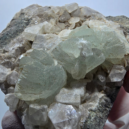 Prehnit Kugel, Calcit Würfel, Quarz auf Matrix Goboboseb, Namibia 73*65*25mm #13355