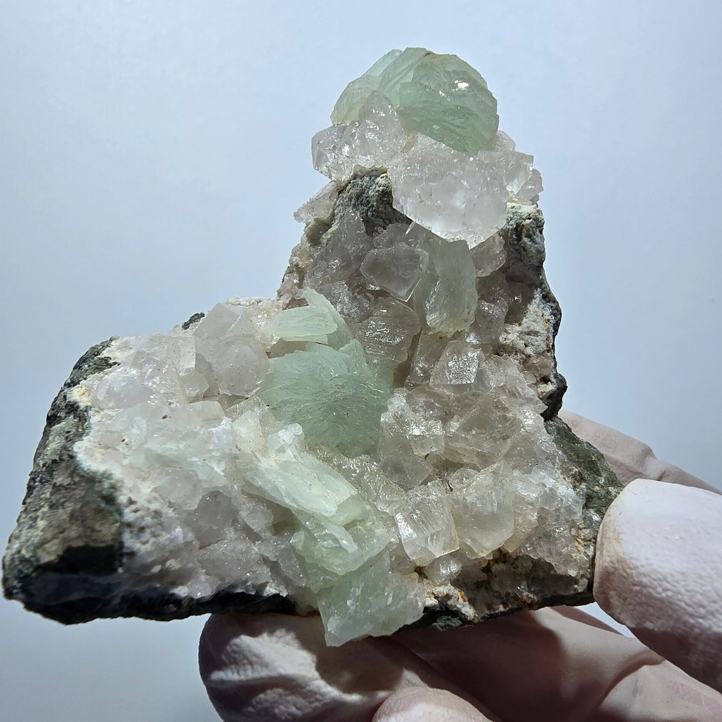 Prehnit Kugel, Calcit Würfel, Quarz auf Matrix Goboboseb, Namibia 56*52*43mm #13356