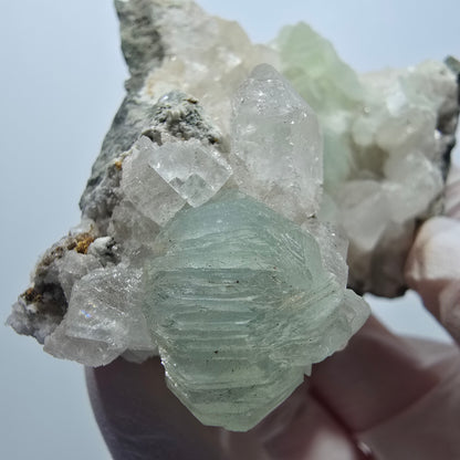 Prehnit Kugel, Calcit Würfel, Quarz auf Matrix Goboboseb, Namibia 56*52*43mm #13356