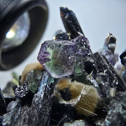 Phantom Fluorit Würfel, Schörl Turmalin, Hyalit Opal, Muskovit Erongo, Namibia 67*50*46mm #13363