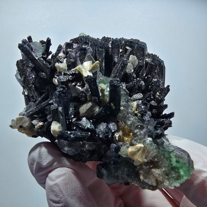 Phantom Fluorit Würfel, Schörl Turmalin, Hyalit Opal, Muskovit Erongo, Namibia 67*50*46mm #13363