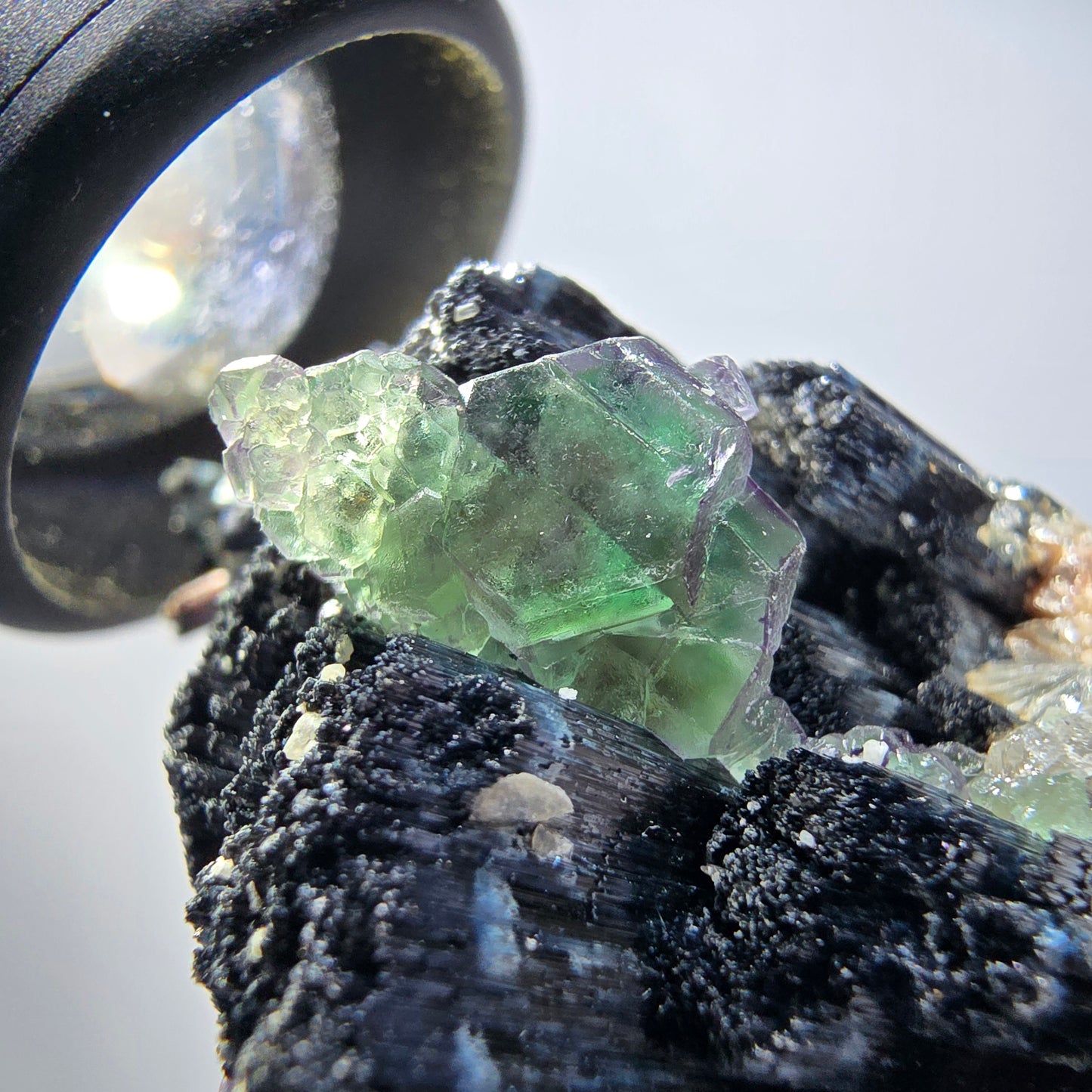 Phantom Fluorit Würfel, Schörl Turmalin, Hyalit Opal, Muskovit Erongo, Namibia 67*50*46mm #13363