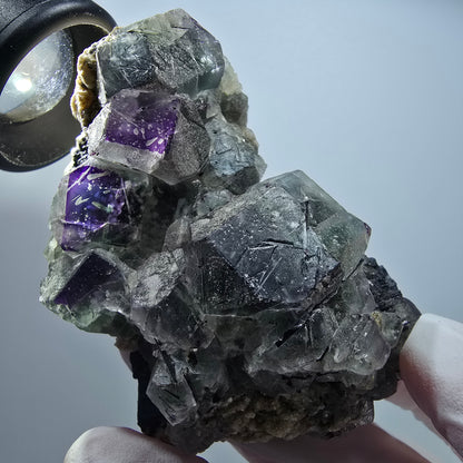 Phantom Fluorit, zonal, Schörl Turmalin, Muskovit Stufe Erongo, Namibia 72*48*36mm #13364