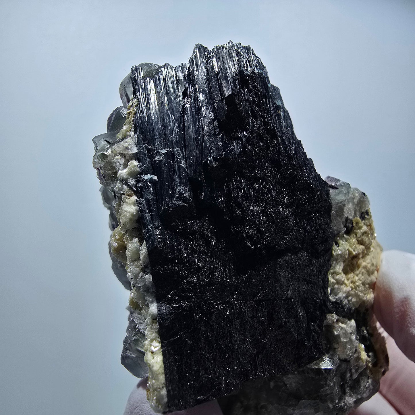 Phantom Fluorit, zonal, Schörl Turmalin, Muskovit Stufe Erongo, Namibia 72*48*36mm #13364