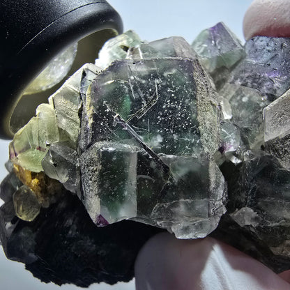 Phantom Fluorit, zonal, Schörl Turmalin, Muskovit Stufe Erongo, Namibia 72*48*36mm #13364