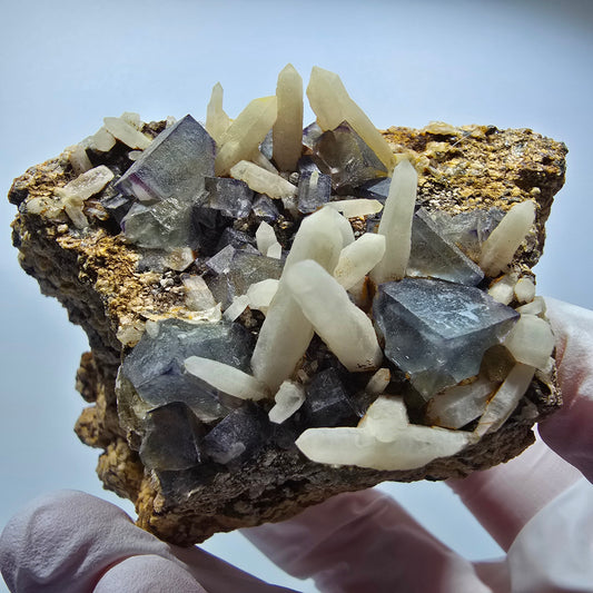 Seltene Phantom Fluorit Würfel, Quarz Stufe Brandberg, Namibia 74*55*61mm #13365