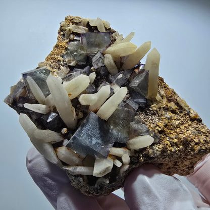 Seltene Phantom Fluorit Würfel, Quarz Stufe Brandberg, Namibia 74*55*61mm #13365