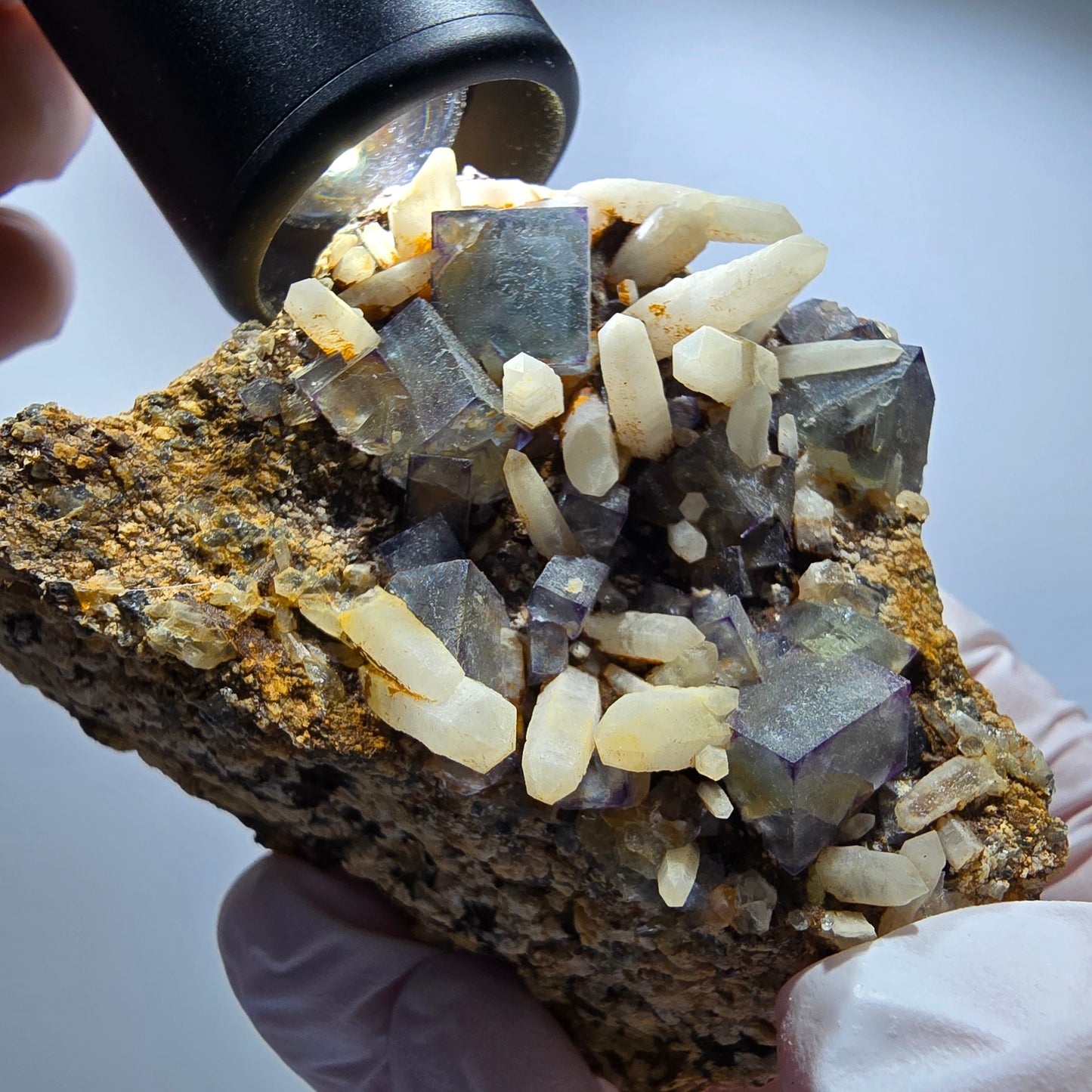 Seltene Phantom Fluorit Würfel, Quarz Stufe Brandberg, Namibia 74*55*61mm #13365