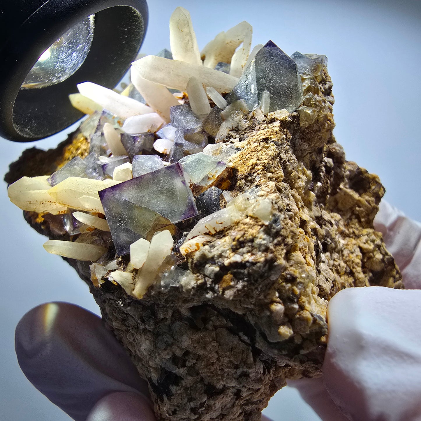 Seltene Phantom Fluorit Würfel, Quarz Stufe Brandberg, Namibia 74*55*61mm #13365