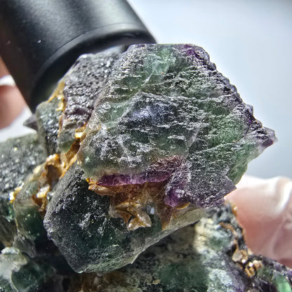 Phantom Fluorit Würfel, zonal, Schörl Turmalin, Muskovit Stufe Erongo, Namibia 62*55*31mm #13369