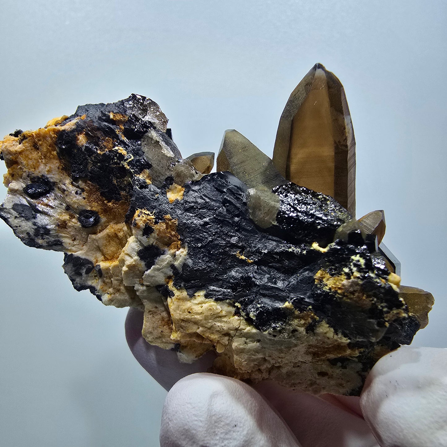 Rauchquarz Doppelender, Schörl Turmalin, Orthoklas Stufe Erongo, Namibia 67*42*35mm #13370