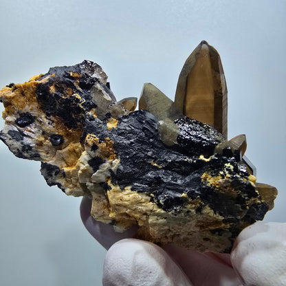 Rauchquarz Doppelender, Schörl Turmalin, Orthoklas Stufe Erongo, Namibia 67*42*35mm #13370