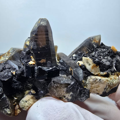 Rauchquarz Doppelender, Schörl Turmalin, Orthoklas Stufe Erongo, Namibia 67*42*35mm #13370