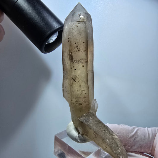 Phantom Skelett Rauchquarz Zwilling mit Hyalit Opal Erongo, Namibia 93*51*21mm #13372