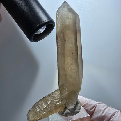 Phantom Skelett Rauchquarz Zwilling mit Hyalit Opal Erongo, Namibia 93*51*21mm #13372