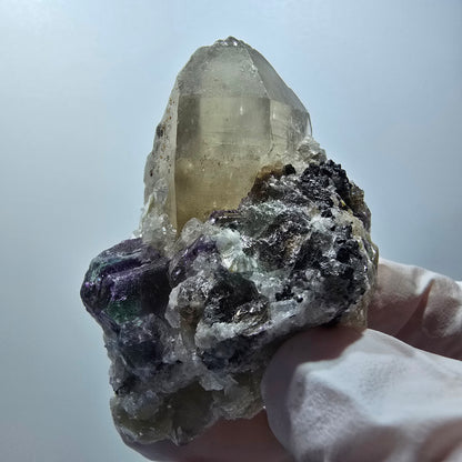 Rauchquarz, Phantom Fluorit, Hyalit, Schörl Turmalin, Muskovit Erongo, Namibia 60*45*38mm #13376