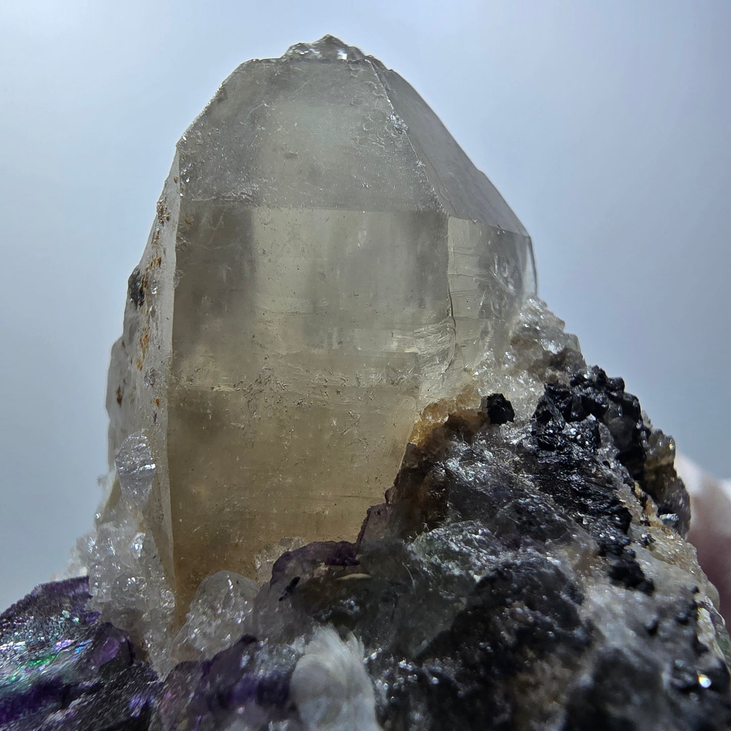 Rauchquarz, Phantom Fluorit, Hyalit, Schörl Turmalin, Muskovit Erongo, Namibia 60*45*38mm #13376