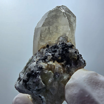 Rauchquarz, Phantom Fluorit, Hyalit, Schörl Turmalin, Muskovit Erongo, Namibia 60*45*38mm #13376