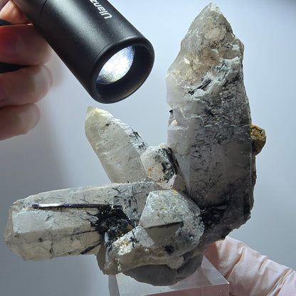 Skelett Rauchquarz, Hyalit Opal, Schörl Turmalin, Orthoklas Erongo, Namibia 91*63*43mm #13382