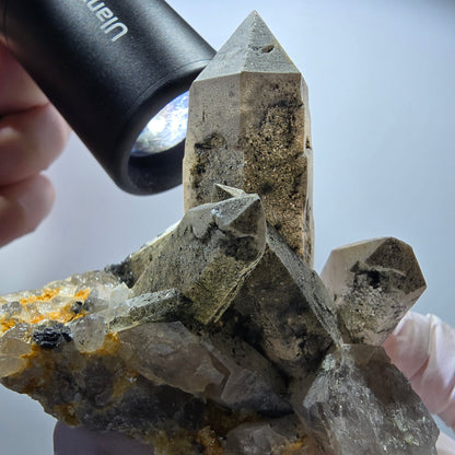 Skelett Rauchquarz, Hyalit Opal, Schörl Turmalin, Orthoklas Erongo, Namibia 67*63*45mm #13383
